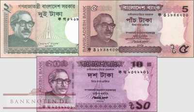 Bangladesh: 2 - 10 Taka (3 banknotes)