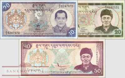 Bhutan: 10 - 50 Ngultrum (3 banknotes)