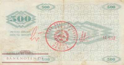 Bosnien Herzegowina - 500  Dinara (#007g-2_VF)