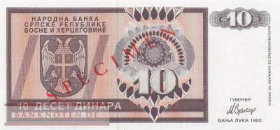 Bosnien Herzegowina - 10 SPECIMEN Dinara (#133S_UNC)