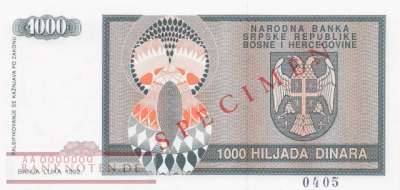 Bosnien Herzegowina - 1.000  Dinara - Ersatzbanknote (#137S_UNC)