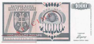 Bosnien Herzegowina - 1.000  Dinara - Ersatzbanknote (#137S_UNC)