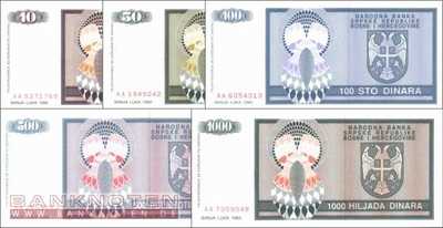 Bosnien-Herzegowina: 10 - 1.000 Dinar (5 Banknoten)