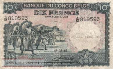 Belgisch Kongo - 10  Francs (#014E-49_VG)