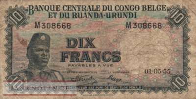 Belgian Congo - 10  Francs (#030a-5505_F)