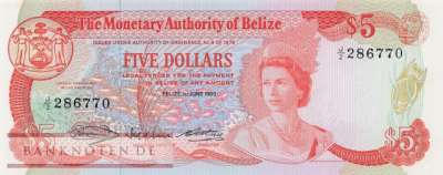 Belize - 5  Dollars (#039a_UNC)