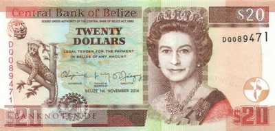 Belize - 20  Dollars (#069e_UNC)