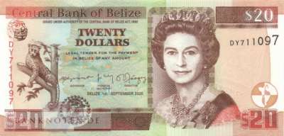 Belize - 20  Dollars (#069g_UNC)