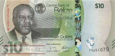 Belize - 10  Dollars (#075_UNC)