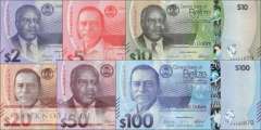 Belize: 2 - 100 Dollars (6 banknotes)