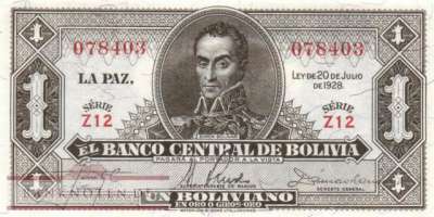 Bolivien - 1  Boliviano (#128a-U2_UNC)