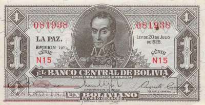 Bolivia - 1  Boliviano (#128c-2_XF)