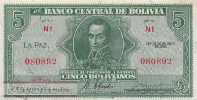 Bolivien - 5  Bolivianos (#129-2_AU)