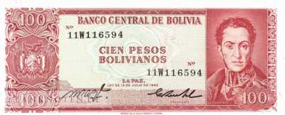 Bolivia - 100  Pesos Bolivianos (#164a-U1_UNC)