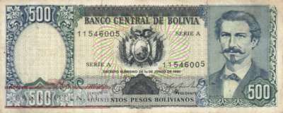 Bolivia - 500  Pesos Bolivianos (#165a-U1_F)