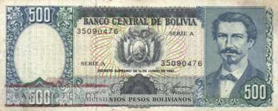 Bolivia - 500  Pesos Bolivianos (#165a-U2_F)