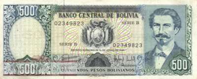 Bolivien - 500  Pesos Bolivianos (#166a-B_F)