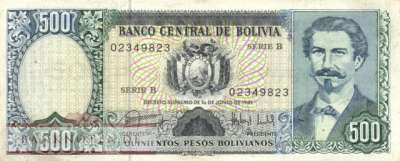 Bolivia - 500  Pesos Bolivianos (#166a-B_F)