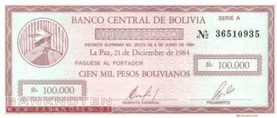 Bolivien - 100.000  Pesos Bolivianos (#188_UNC)