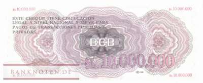 Bolivien - 10 Millionen Pesos Bolivianos (#192B_UNC)