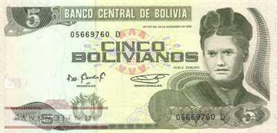 Bolivien - 5  Bolivianos (#217_UNC)