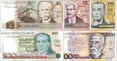 Brasilien: 10 - 1.000 Cruzados (5 Banknoten)