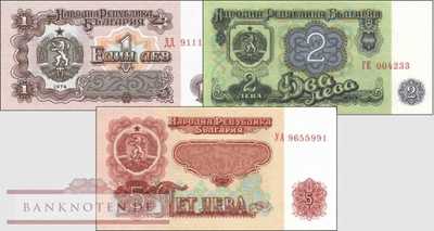 Bulgarien: 1 - 5 Leva 1974 (3 Banknoten)