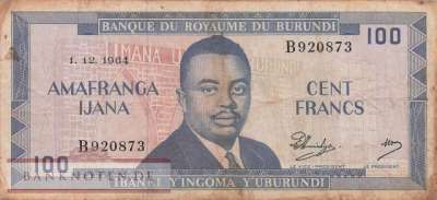Burundi - 100  Francs (#012a-6412_F)