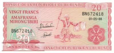 Burundi - 20  Francs (#027b-88_UNC)