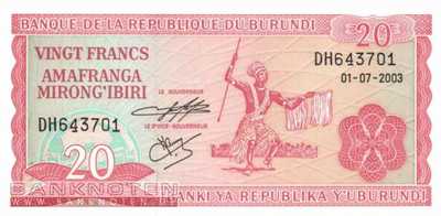 Burundi - 20  Francs (#027d-03_UNC)