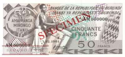 Burundi - 50  Francs - SPECIMEN (#028b-81-S_UNC)