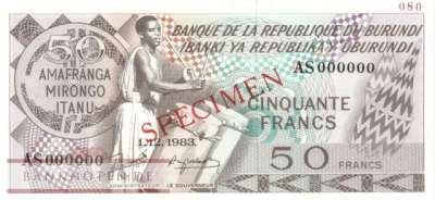 Burundi - 50  Francs - SPECIMEN (#028b-83-S_UNC)