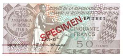 Burundi - 50  Francs (#028c-93-S_UNC)