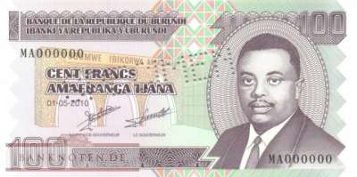 Burundi - 100  Francs - SPECIMEN (#044aS_UNC)