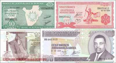 Burundi: 10 - 100 Francs (4 banknotes)