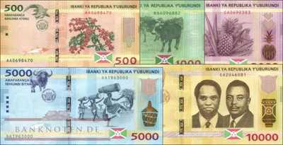 Burundi: 500 - 10.000 Francs (5 banknotes)