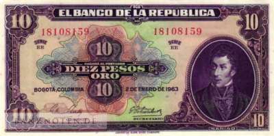 Kolumbien - 10  Pesos Oro (#389f_XF)