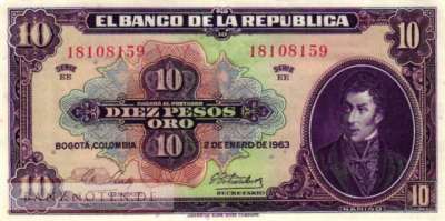 Colombia - 10  Pesos Oro (#389f_XF)