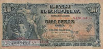 Kolumbien - 10  Peso Oro (#400c_F)