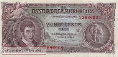 Kolumbien - 20  Pesos Oro (#401b_XF)