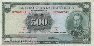 Kolumbien - 500  Pesos Oro (#411a_VF)