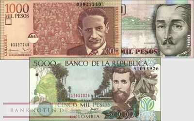 Kolumbien: 1.000 - 5.000 Pesos (3 Banknoten)