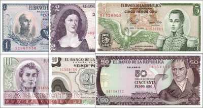 Colombia: 1 - 50 Pesos (6 banknotes)