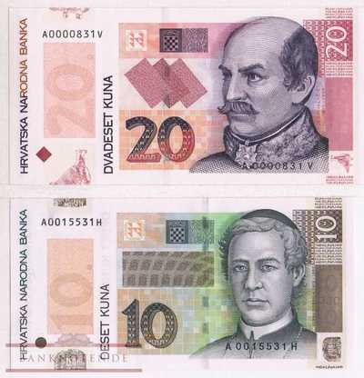 Kroatien - 10 + 20  Kuna - Gedenkbanknoten im Folder (#CS03_UNC)