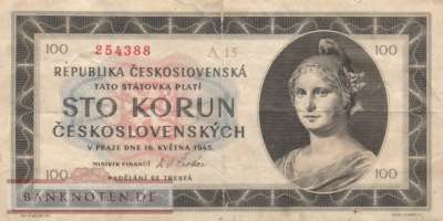 Tschechoslowakei - 100  Korun (#067a_F)