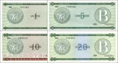Cuba: 1 - 20 Pesos (4 banknotes)