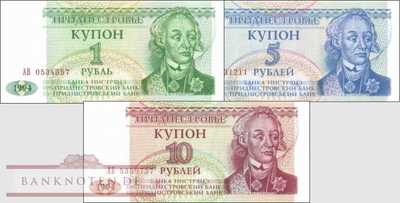 Transnistrien: 1 - 10 Rubel (3 Banknoten)