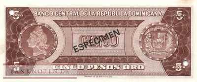 Dominican Republic - 5  Pesos Oro - SPECIMEN (#100s2_AU)