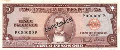 Dominican Republic - 5  Pesos Oro - SPECIMEN (#100s2_AU)