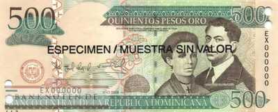 Dominikanische Republik - 500  Pesos Oro - SPECIMEN (#179aS_UNC)